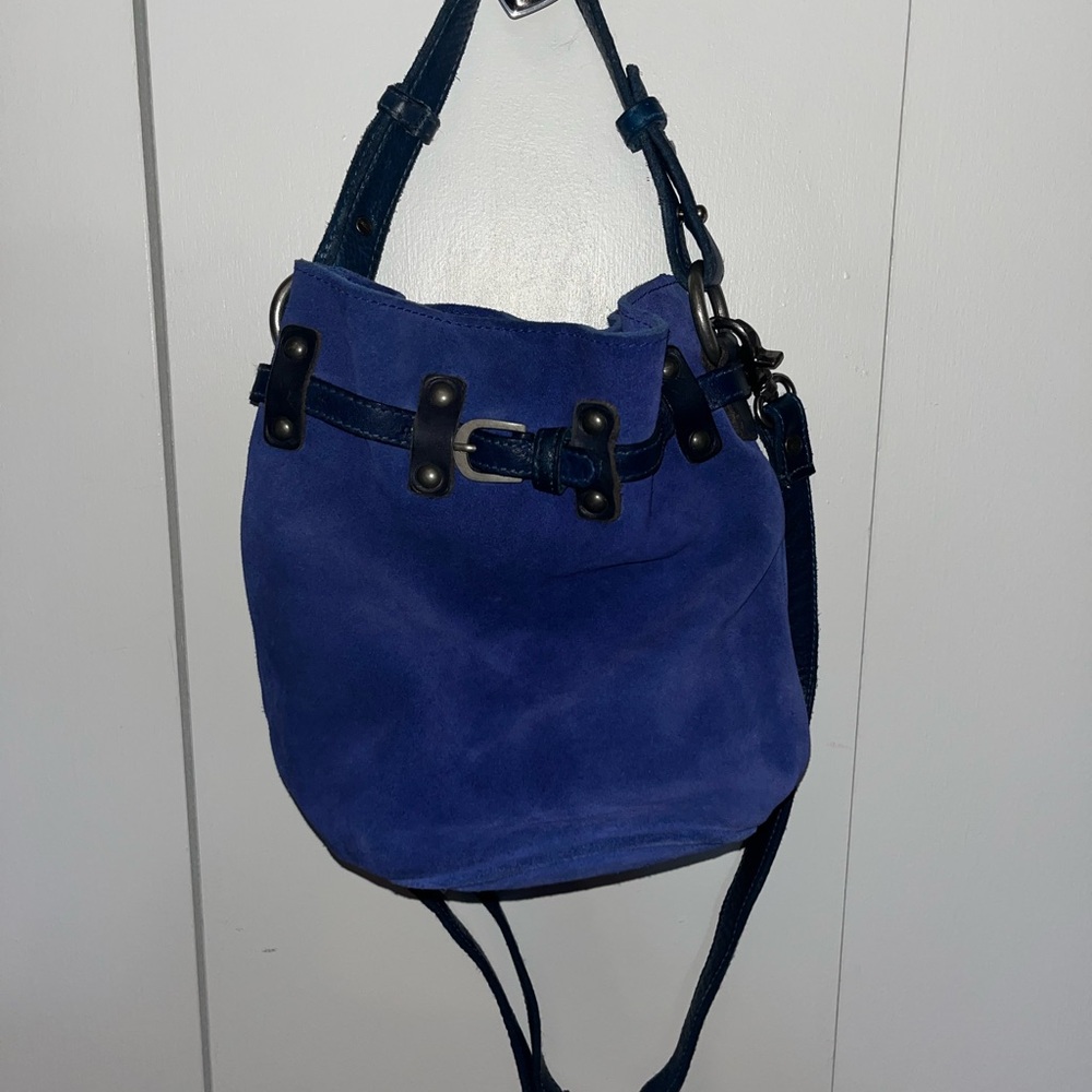 Free People Deep Blue Suede Shoulder Bag